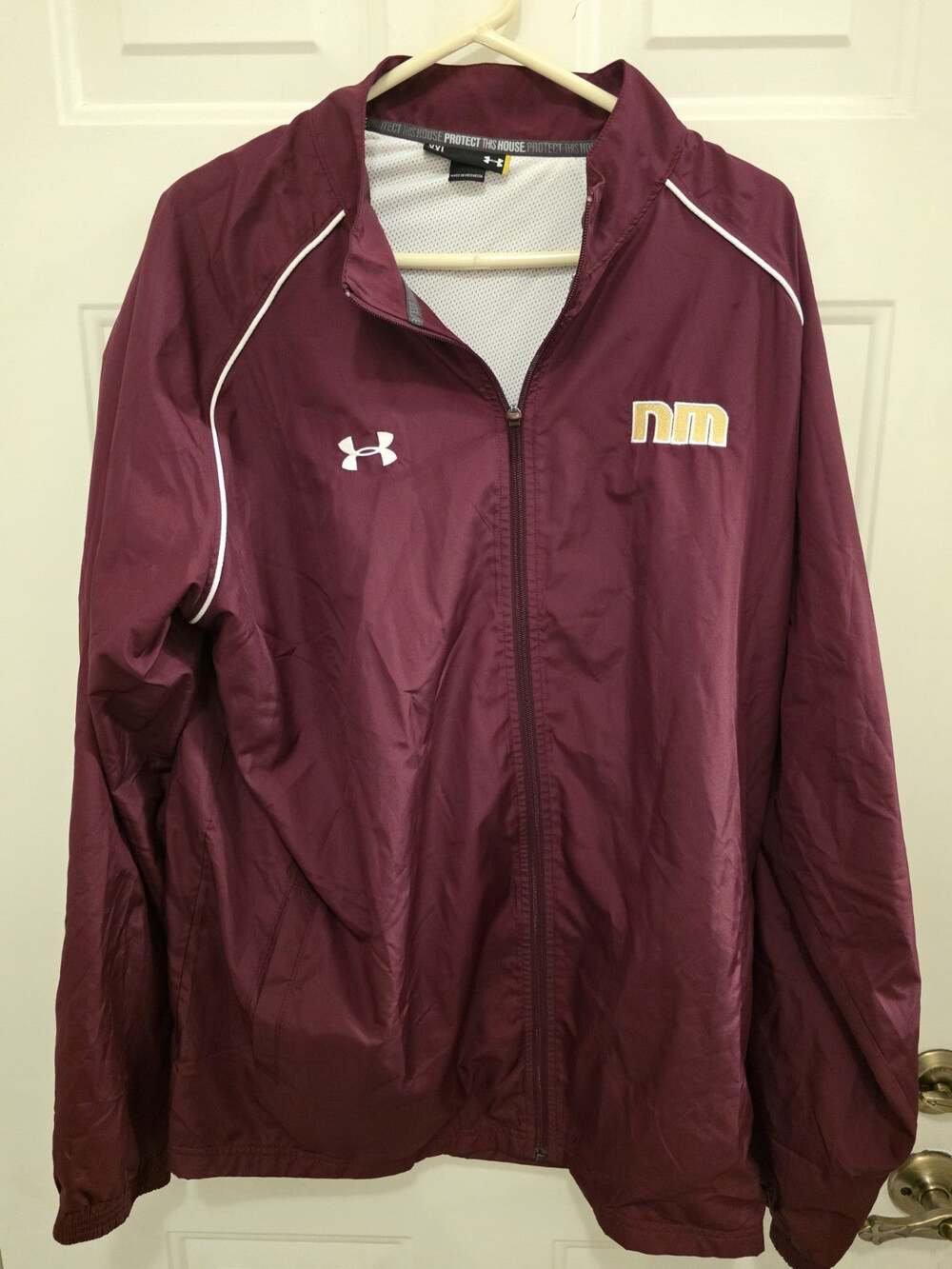 Under Armour Jacket Mens XXL Maroon White Windbreaker Full Zip Loose